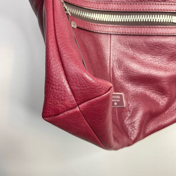 Fossil Dawson Top Zip Pebbled Leather Crossbody Shoulder Bag Purse Wine Burgundy - Picture 6 of 15